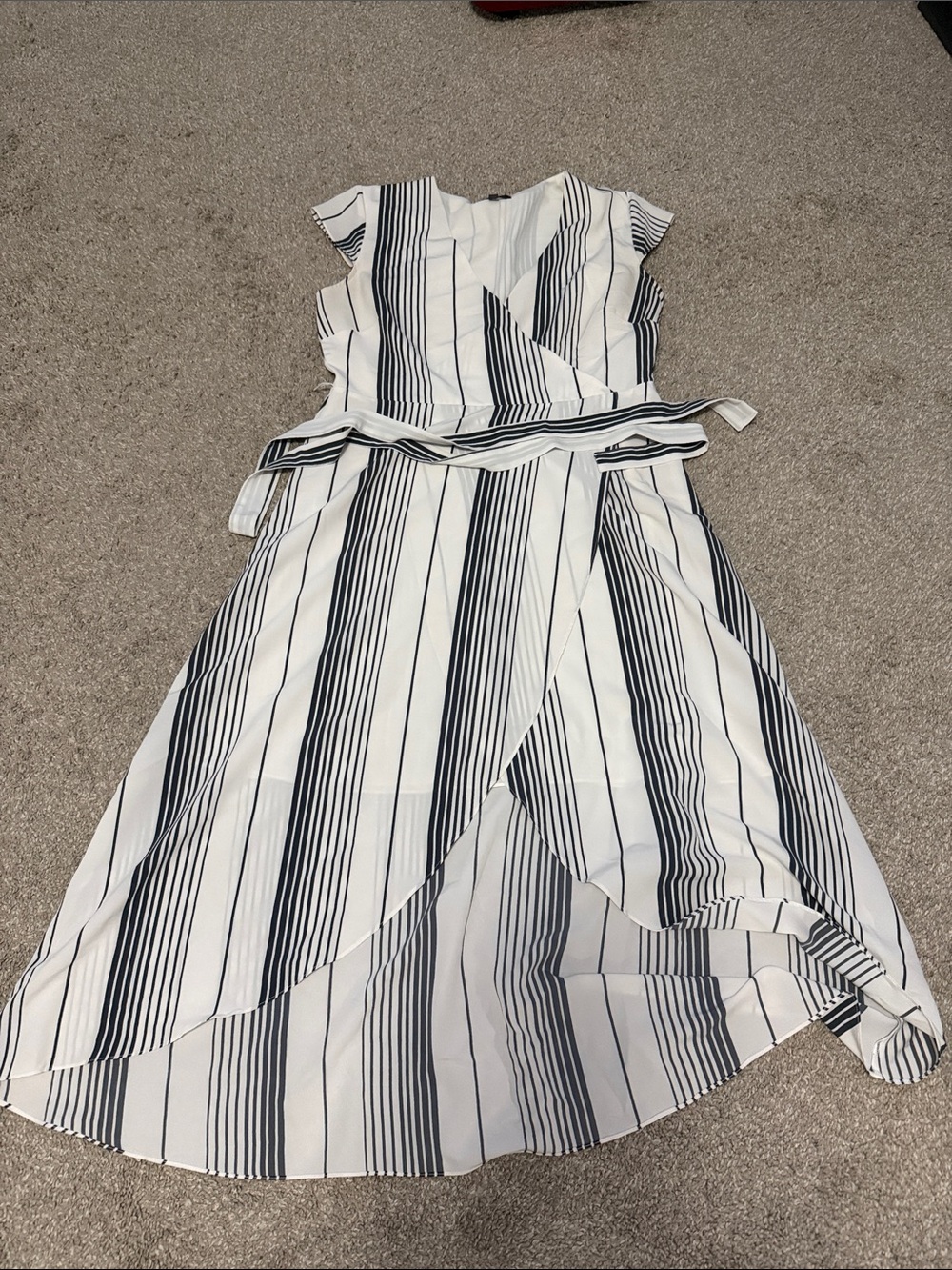 Madison White and Blue Striped Wrap Dress